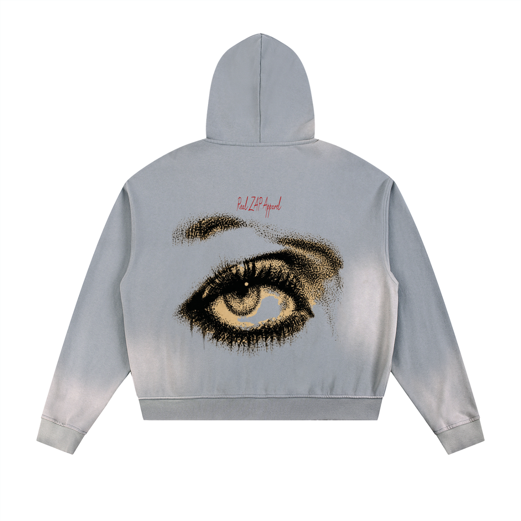 Sun Fade Frayed Raw Edge Fleece Zip Hoodie