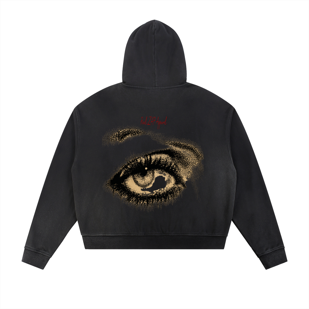 Sun Fade Frayed Raw Edge Fleece Zip Hoodie
