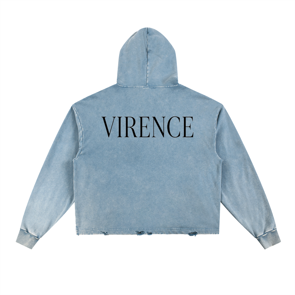 Vintage Washed Frayed-Hem Hoodie