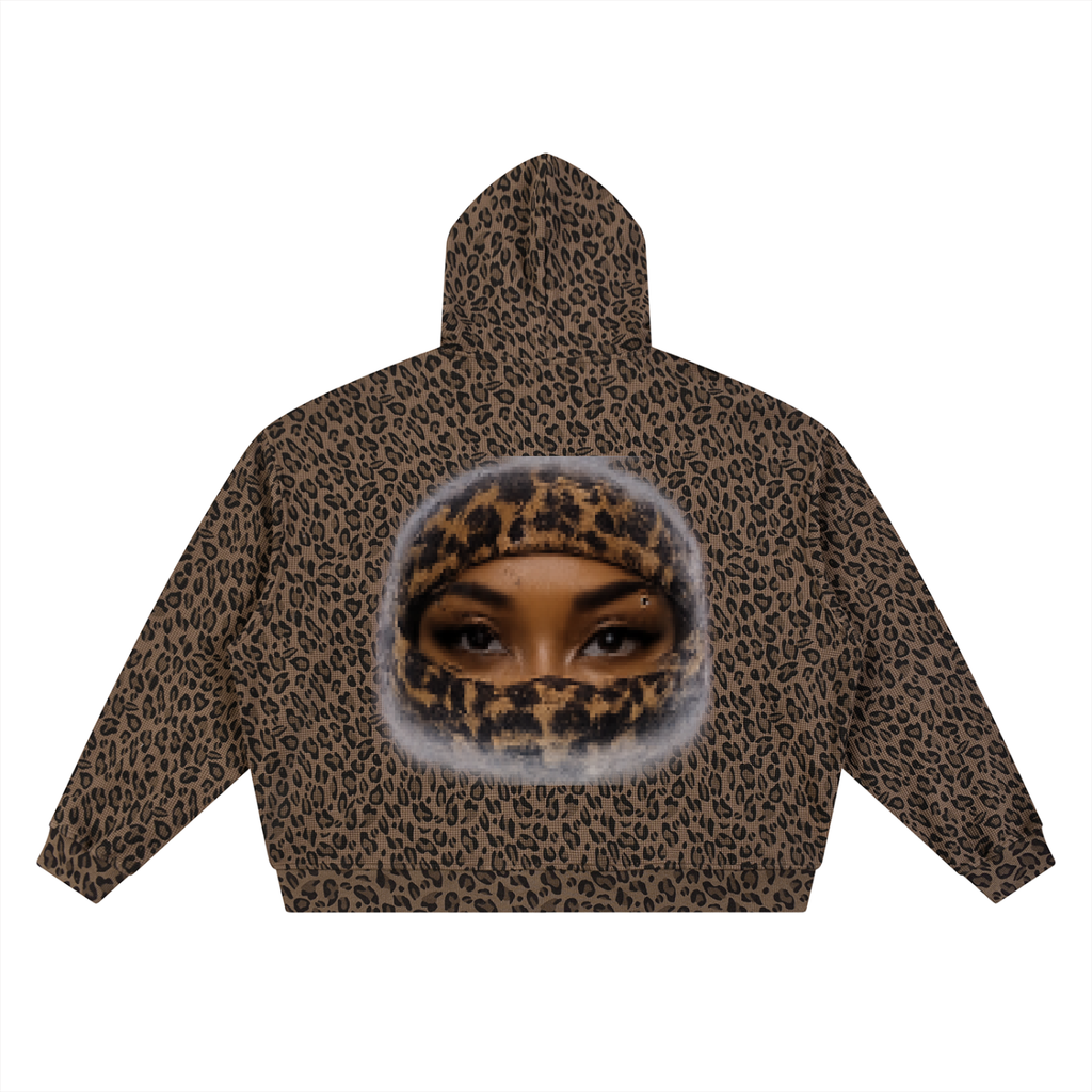 Unisex Leopard Print Waffle Full Zip Hoodie