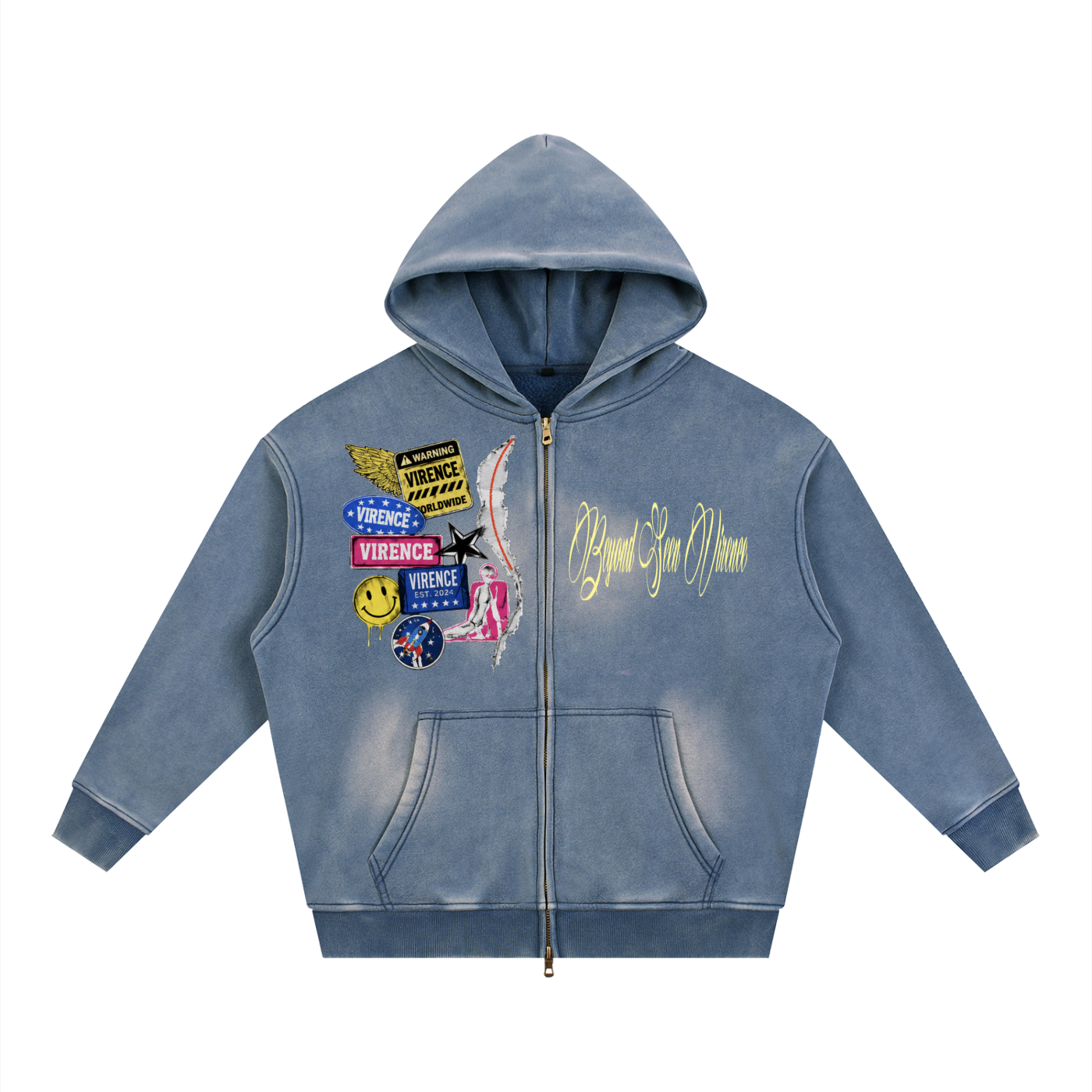Sunfade Two-way Zipper Boxy Fleece Hoodie
