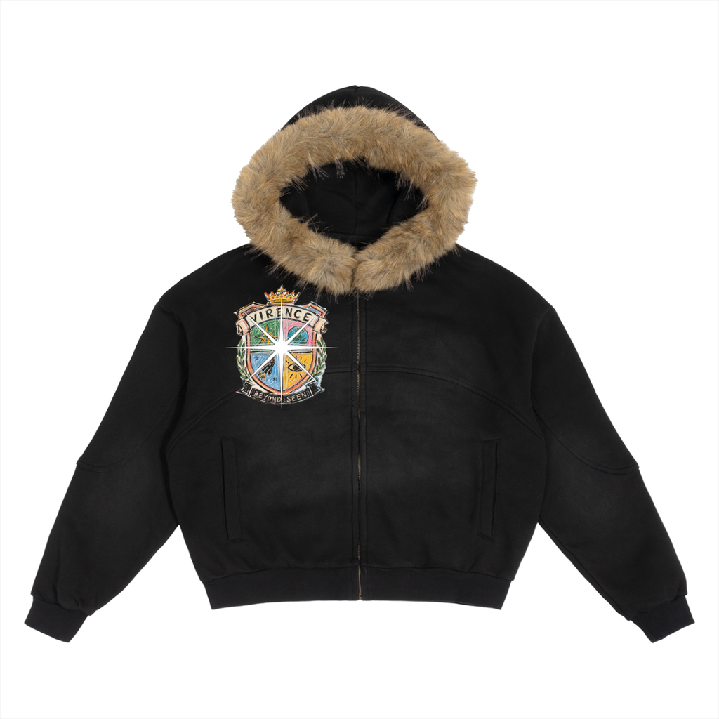 Sun Fade Boxy Detachable Fur Hoodie