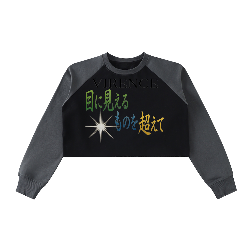 Raw-Hem Color-Block Raglan Crop Sweatshirt