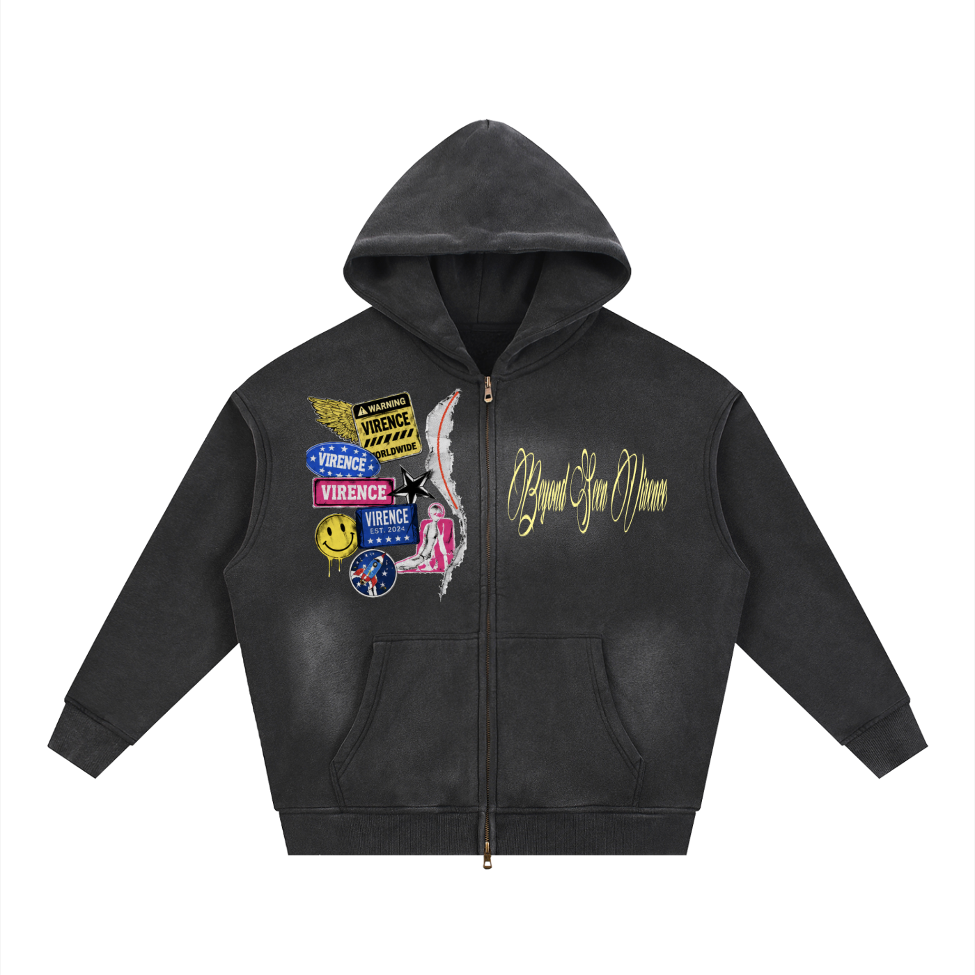Sunfade Two-way Zipper Boxy Fleece Hoodie