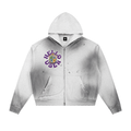 Sun Fade Frayed Raw Edge Fleece Zip Hoodie