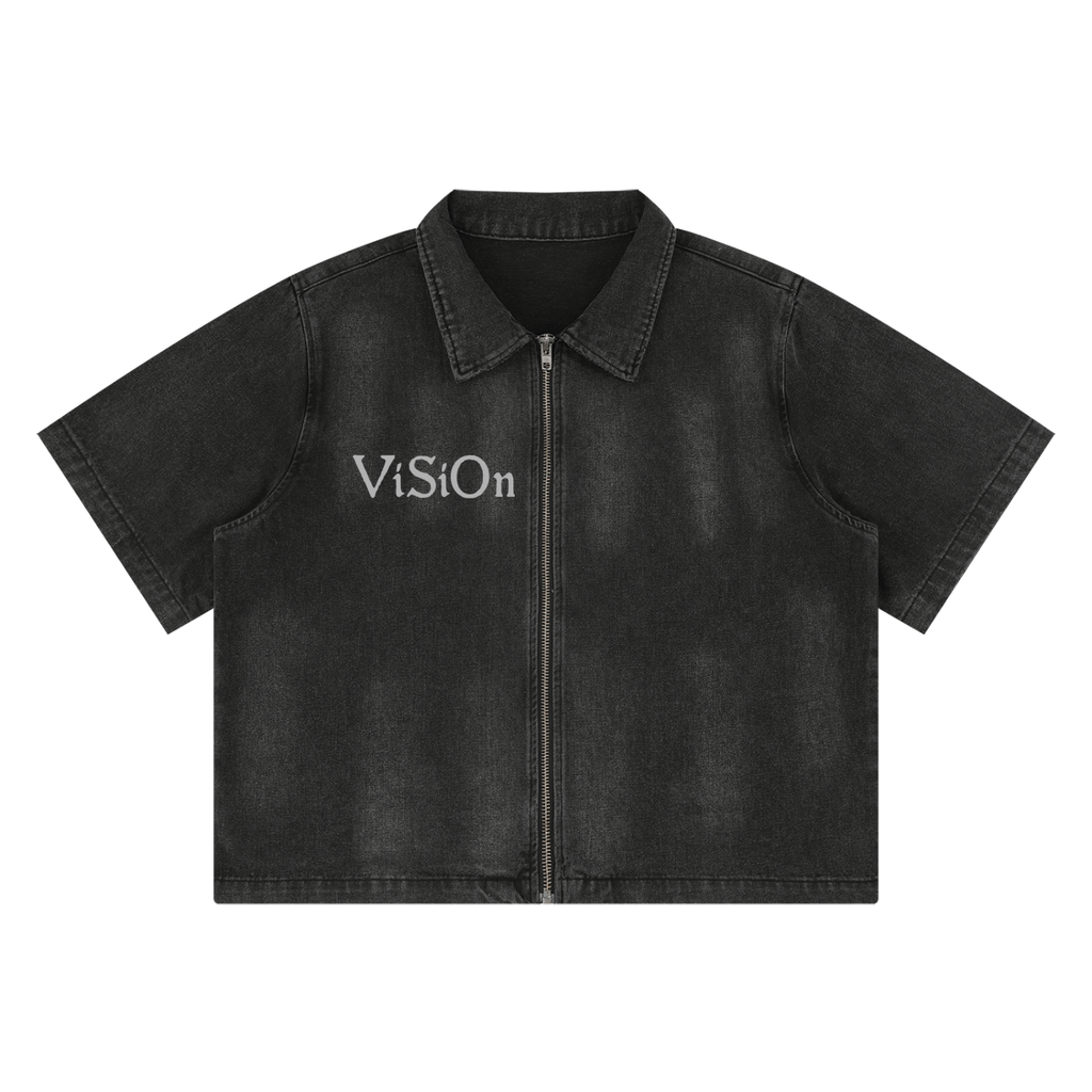 Unisex Vintage Washed Full-Zip Denim Shirt