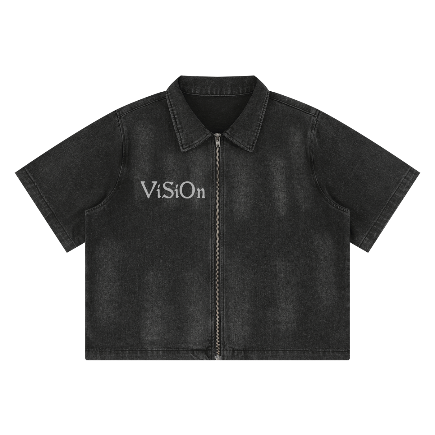 Unisex Vintage Washed Full-Zip Denim Shirt